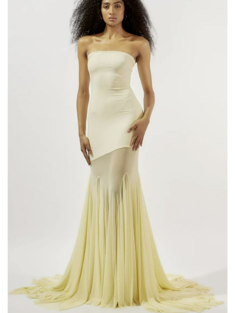 Deme Sz Medium Tube Mesh Maxi Dress Butter Yellow Dahlia Gown